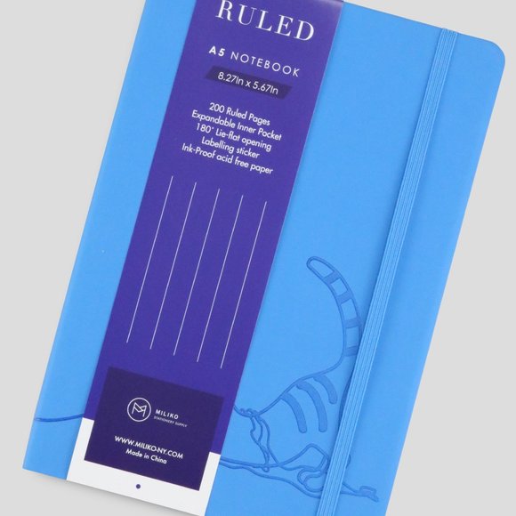 BLUE CAT A5 SOFT TOUCH COVER BANDED 5PCS (RULED) - Picture 5 of 5